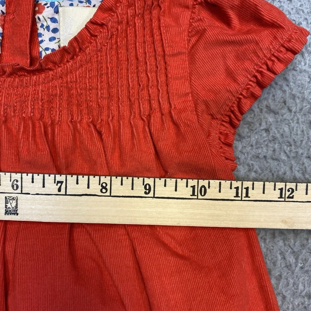 Mini Boden Dress 12-18 m Red Corduroy BabyWale Pintuck Short Sleeve Lined Ruffle
